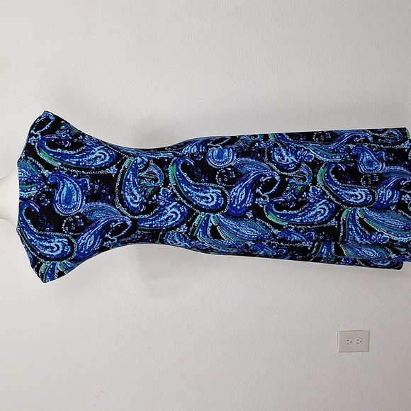 Chaps Corpcore Blue Paisley V-Neck Academia Preppy Versatile Midi Dress Size S - Picture 8 of 12